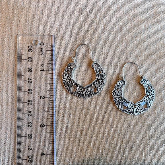 Embellished Silver Hoop Earrings - Picture 2 of 4